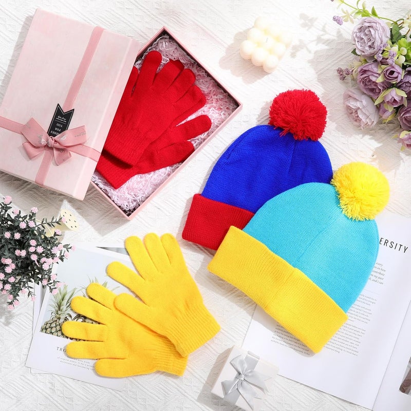 Shinymoon 2 Sets Halloween Knit Pom Beanie Hat and Gloves Set Winter Character Cosplay Headwear Knitted Pompom Cuff - Image 5